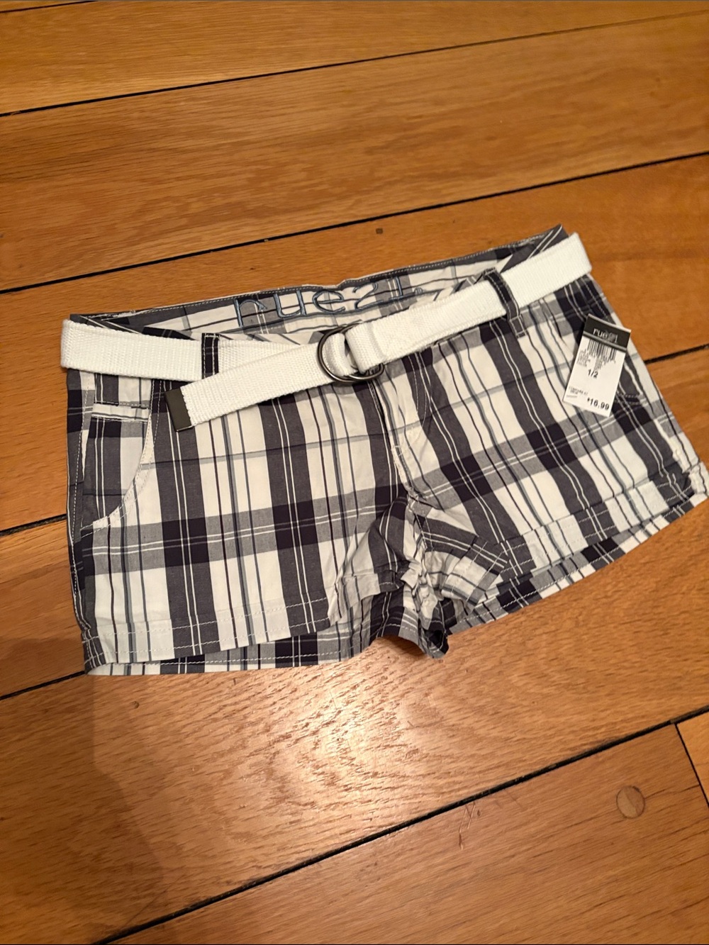 Plaid Cotton Blend Women's Shorts with White Belt